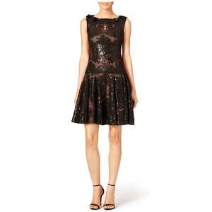 Marchesa Notte Sequined Lace Short Cocktail Party Dress in Black Size 4
